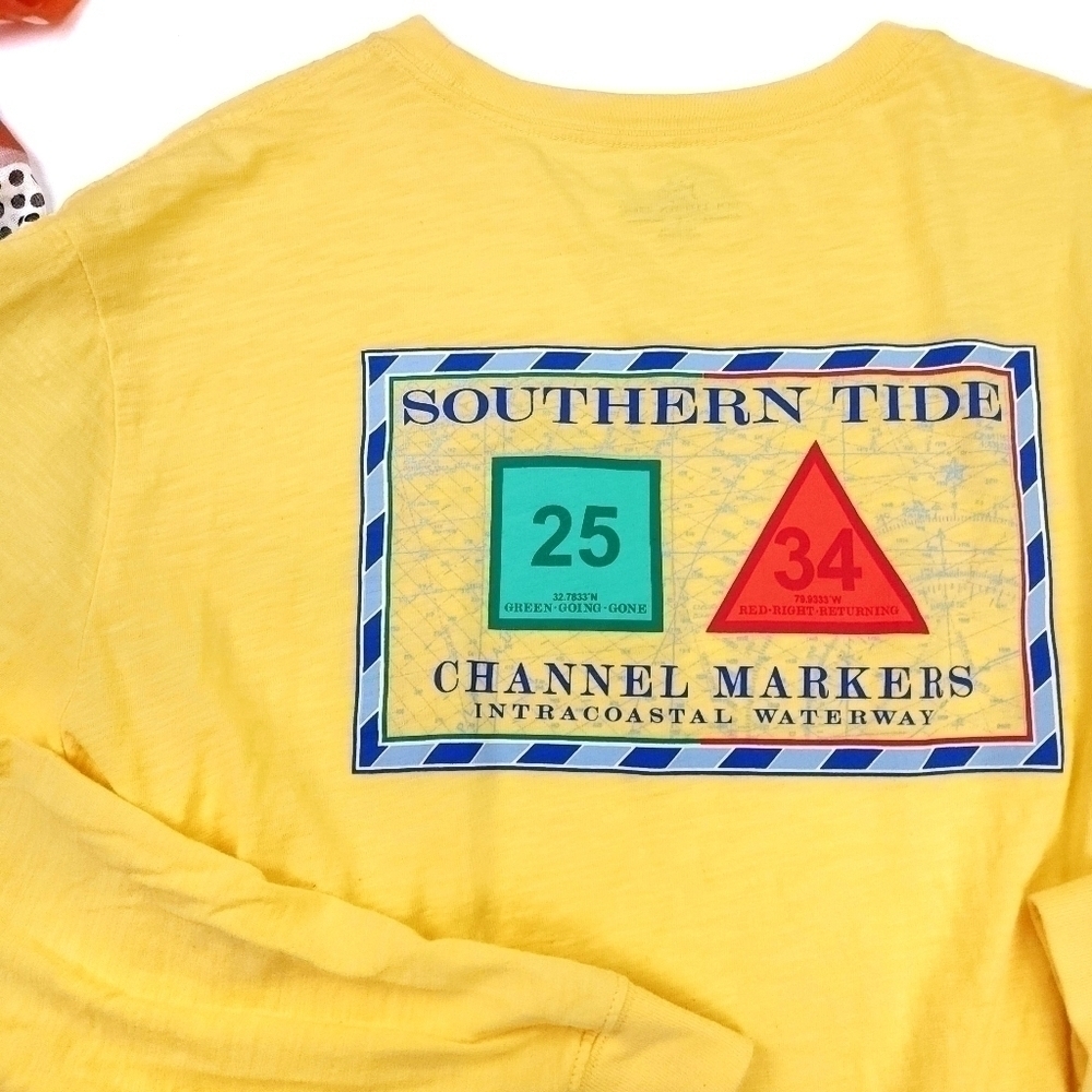 Southern Tide Yellow Men's Long Sleeve Cotton Tee Sz L - Picture 3 of 10